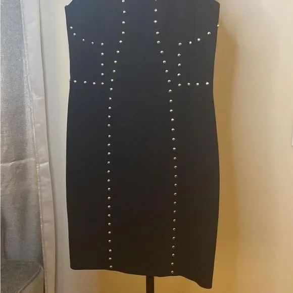 Michael Kors Women's Solid Black Sleeveless Studded Bodycon Dress